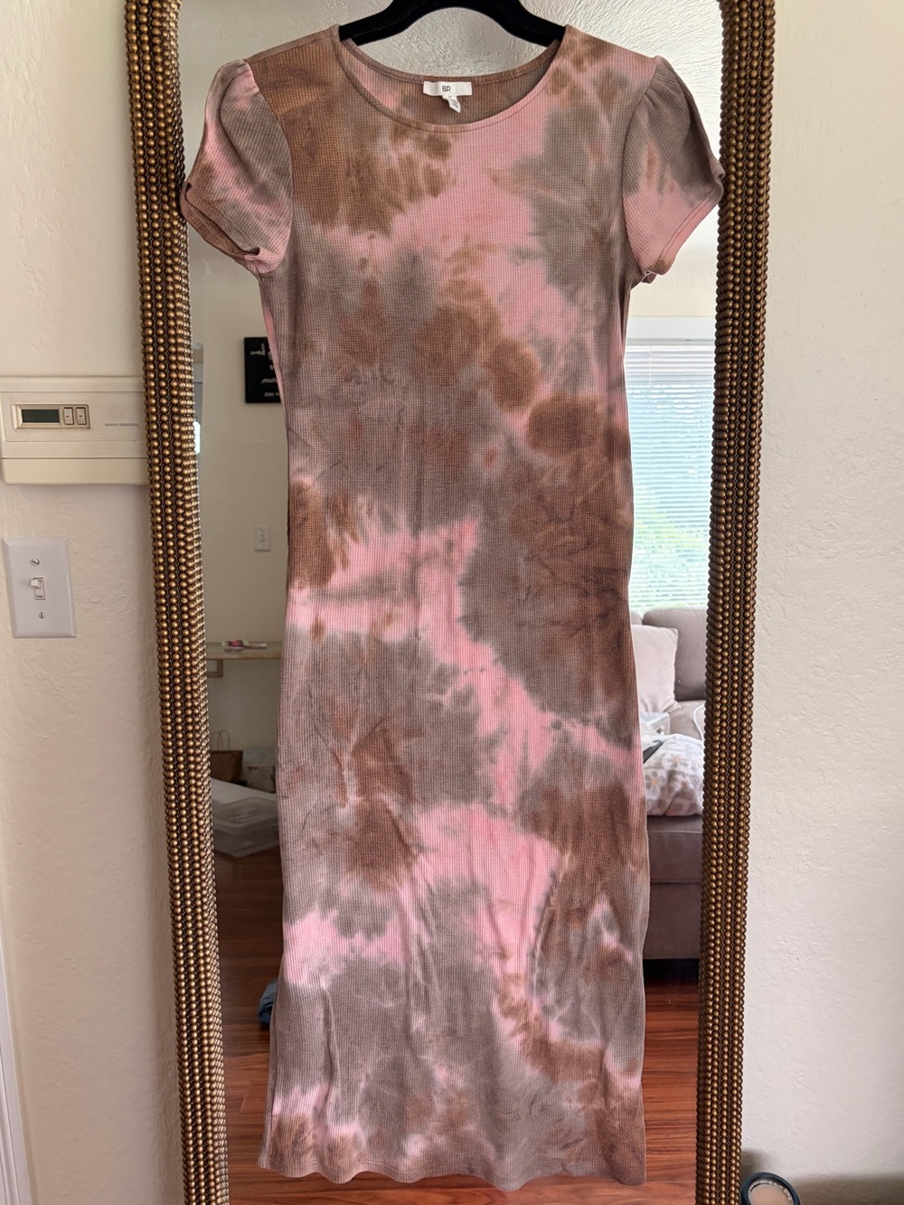 BP Tie Dye Ribbed Midi Dress Pink Brown Size Medium
